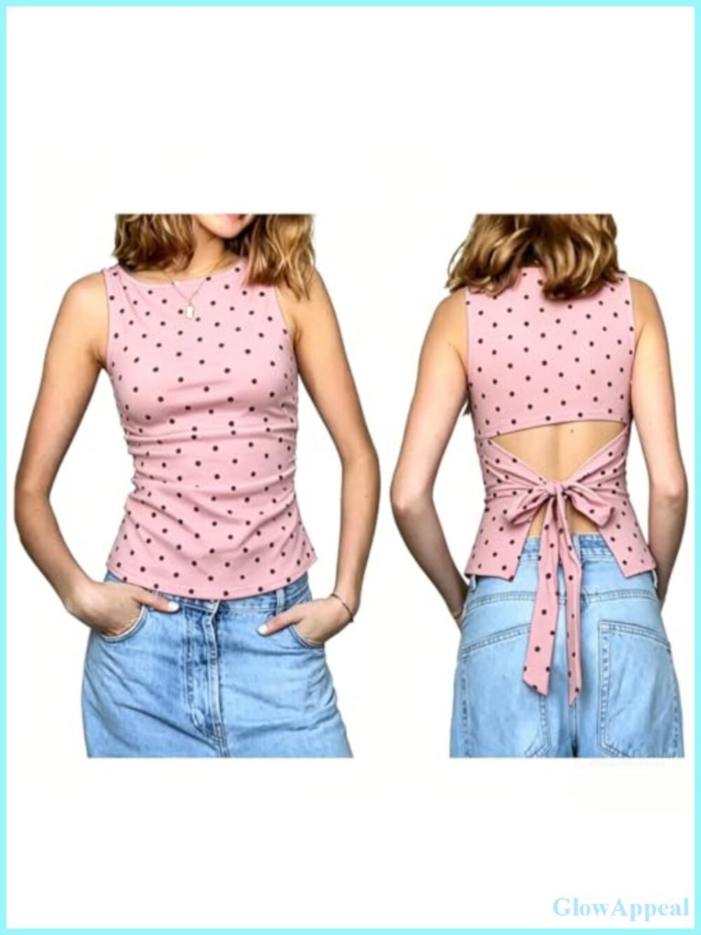 Polka Dot Back Tie Tank Top Ruched Side Cut Out Crop Top Slim Fit Y2K Retro